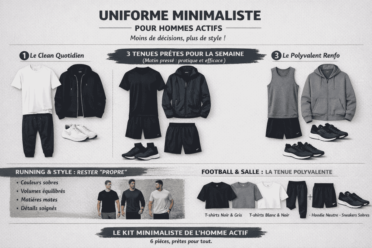 Uniforme minimaliste homme : 3 tenues prêtes semaine