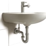 Illustration d’un siphon de lavabo propre et facile à entretenir dans une salle de bain moderne. L’image met en avant la prévention des odeurs et la simplicité d’usage au quotidien.