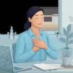 Illustration éditoriale montrant la respiration guidée comme outil simple de récupération active et de gestion du stress. L’ambiance est calme, moderne et professionnelle, dans un cadre de travail apaisé.