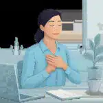 Illustration éditoriale montrant la respiration guidée comme outil simple de récupération active et de gestion du stress. L’ambiance est calme, moderne et professionnelle, dans un cadre de travail apaisé.